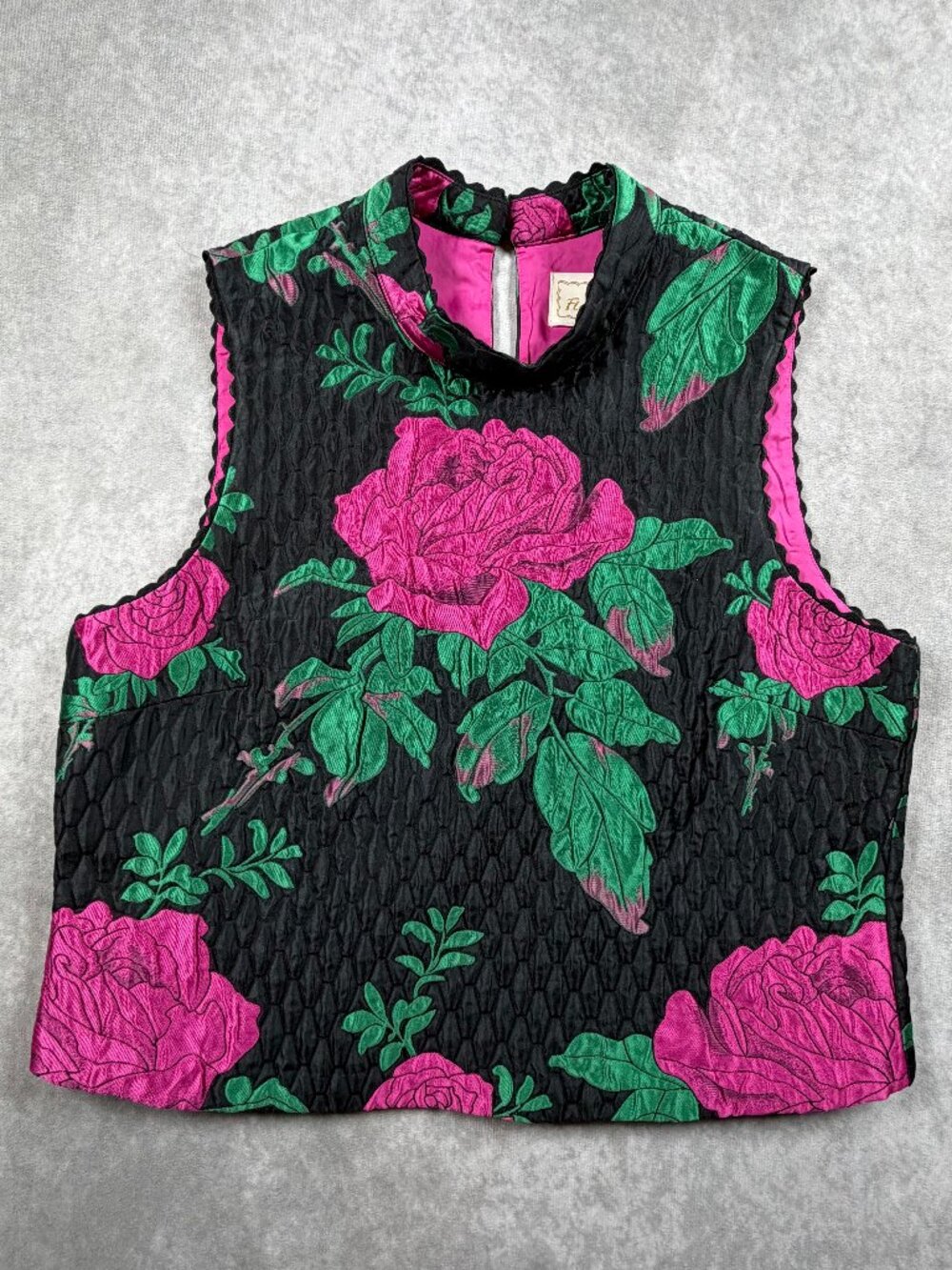 Flora Bea NYC Tricia Top Women's Pink Rose Brocade Sleeveless Blouse L NWT
